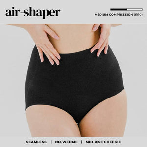 Air-Shaper! No-Wedgie Super Mid-Rise Seamless Cheekie (Medium Compression) in Black