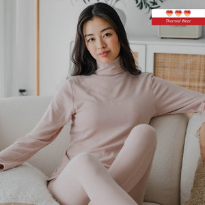 HeatHug! Thermal 2-in-1 TURTLE NECK Long Sleeve with In-Built Bra Top in Winter Blush