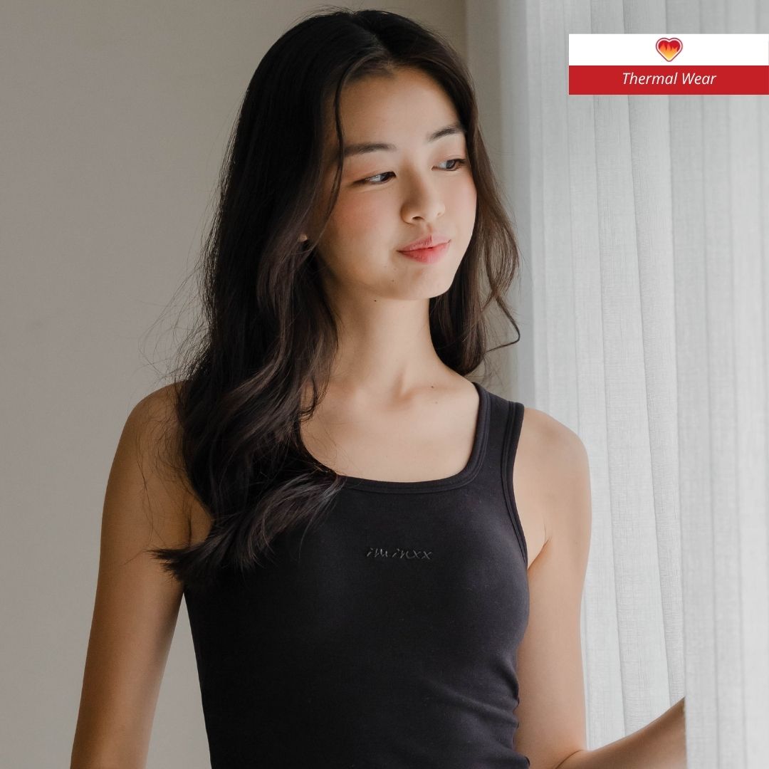 HeatHug! Thermal 2-in-1 SLEEVELESS with In-Built Bra Top in Black
