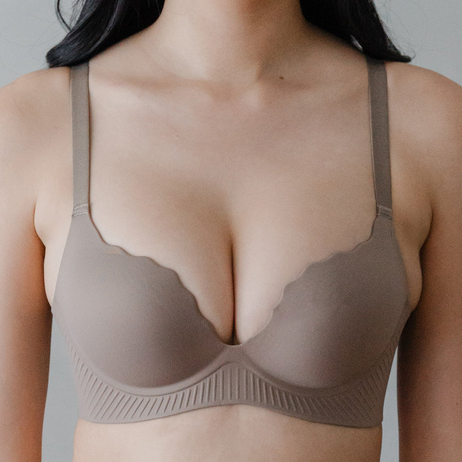 Bulge-Free! Contour Comfort Super Push Up Seamless Wireless Bra in Velvet Mocha