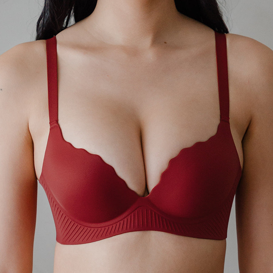 Bulge-Free! Contour Comfort Super Push Up Seamless Wireless Bra in Velvet Cherry