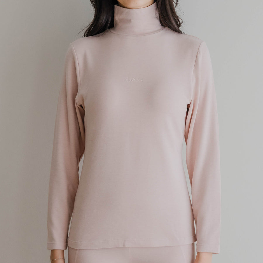 HeatHug! Thermal 2-in-1 TURTLE NECK Long Sleeve with In-Built Bra Top in Winter Blush