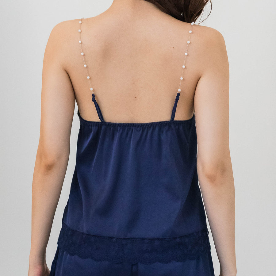 Full Bloom Satin Bra Top in Midnight Blue