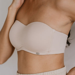 Modal Cotton! Lightly-Lined Anti-Slip Strapless Wireless Bra in Almond Nude
