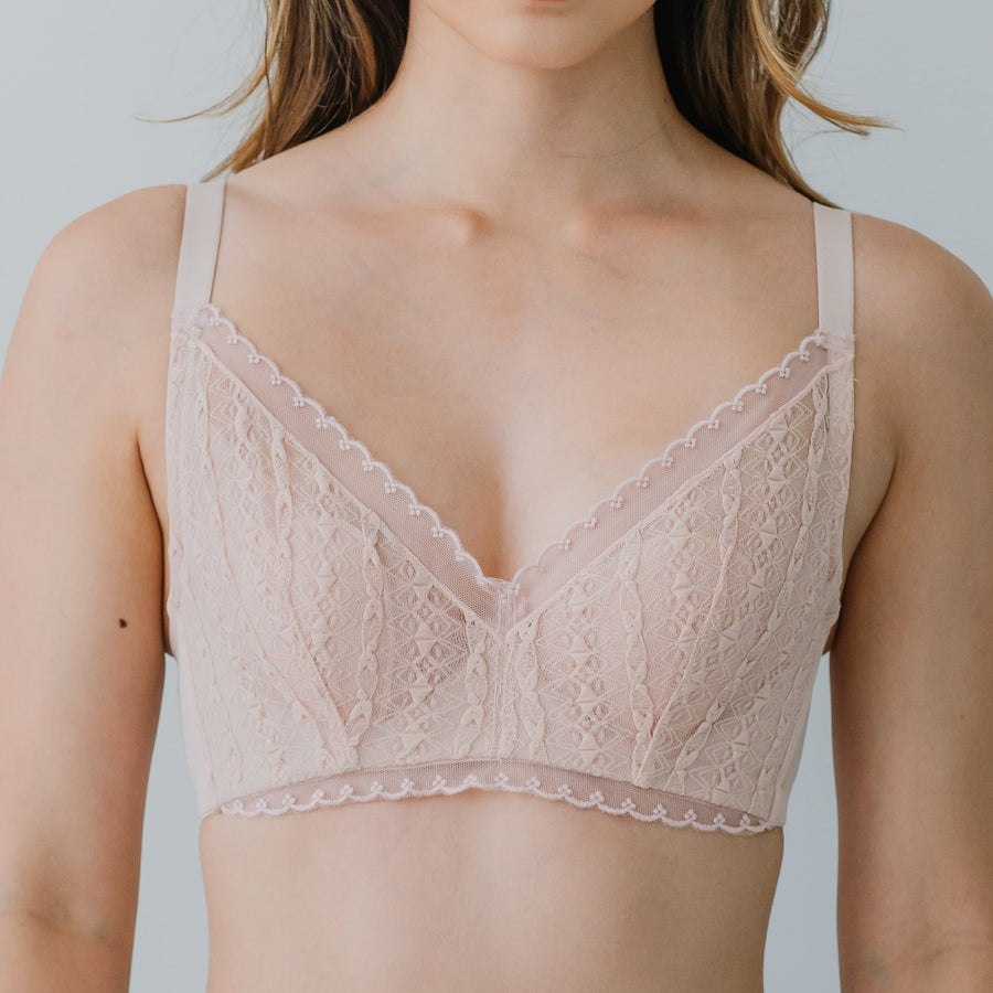 Feathery-Light Lace Mesh! Unlined Bra in Cherry